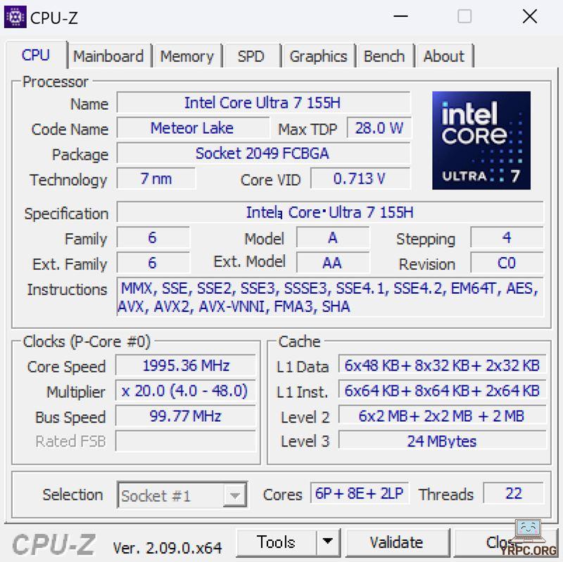 HP Spectre x360 16-aaのCPU-Z情報