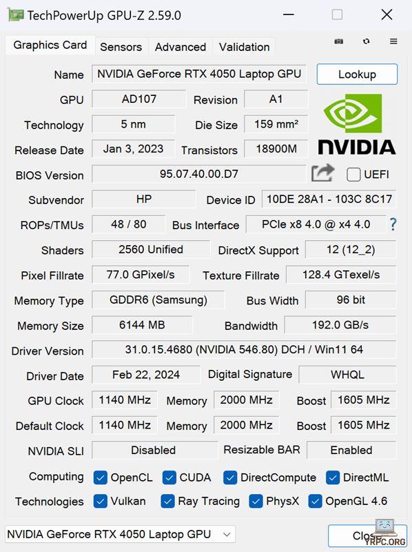  HP Spectre x360 16-aaのGPU-Z情報