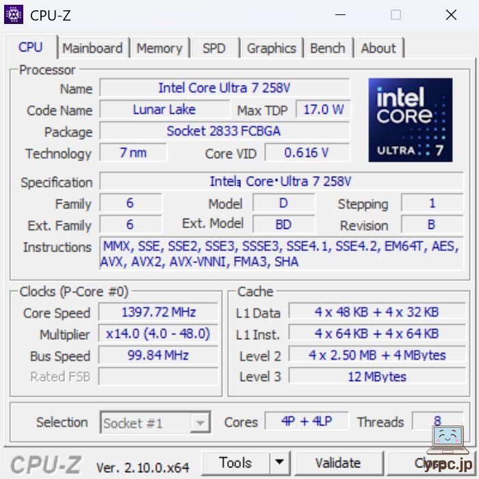 HP OmniBook Ultra Flip 14-fhのCPU-Z情報