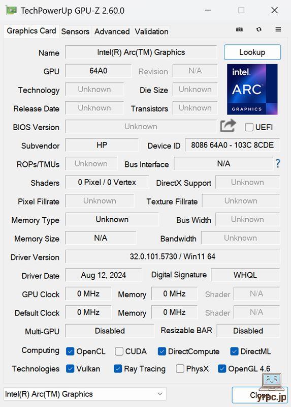  HP OmniBook Ultra Flip 14-fhのGPU-Z情報