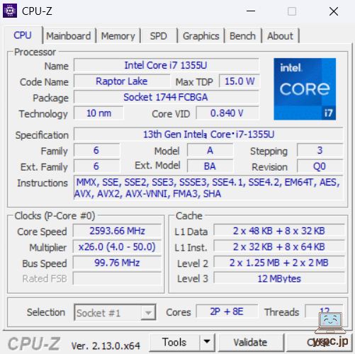 dynabook CZ/MYのCPU-Z情報