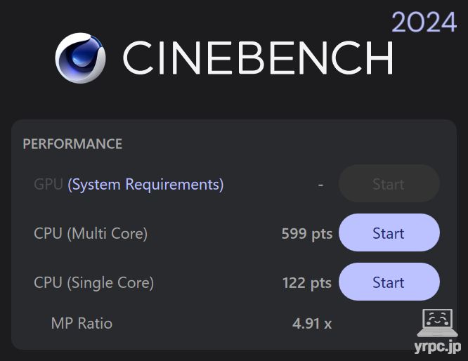 HP OmniBook X Flip 14-fmのCINEBENCH 2024のテスト結果