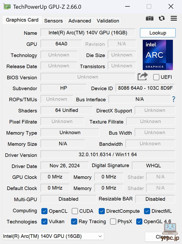  HP OmniBook X Flip 14-fmのGPU-Z情報