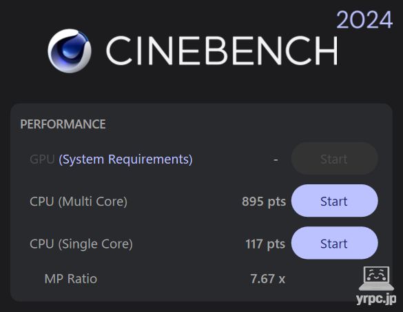 mouse B5-A7A01SR-AのCINEBENCH 2024のテスト結果
