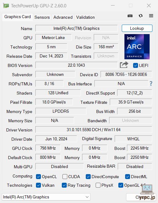  LIFEBOOK WU2/J3のGPU-Z情報