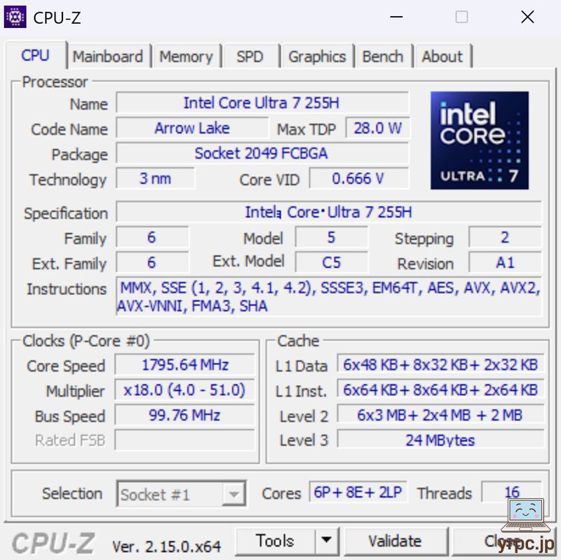 Dell 14 PremiumのCPU-Z情報