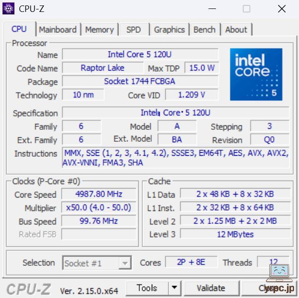 VAIO F14 (2025年6月発売モデル)のCPU-Z情報