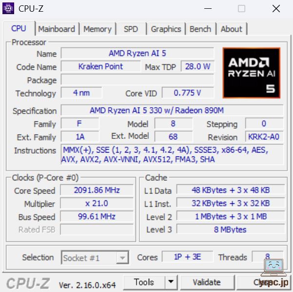 Dell 14のCPU-Z情報