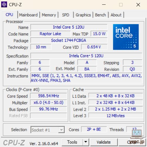 VAIO F16 (2025年6月発売モデル)のCPU-Z情報
