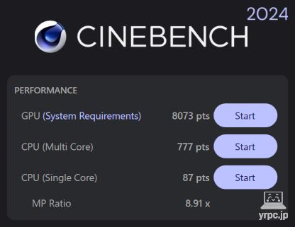 NEXTGEAR J6-A7G50WT-A（ホワイト）のCINEBENCH 2024のテスト結果