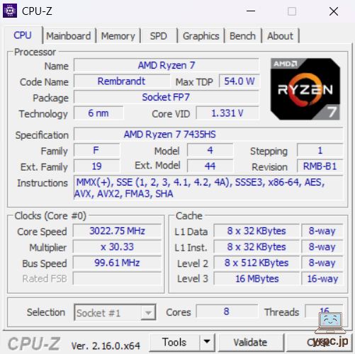 NEXTGEAR J6-A7G50WT-A（ホワイト）のCPU-Z情報