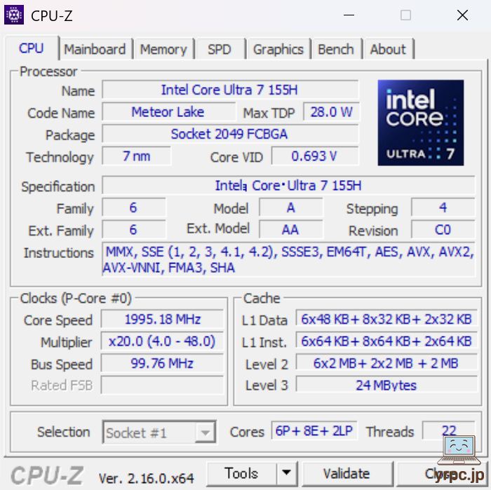DAIV S5-I7G60SR-AのCPU-Z情報