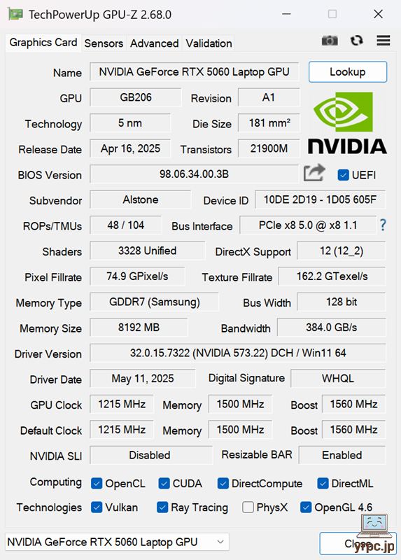 DAIV S5-I7G60SR-AのGPU-Z情報