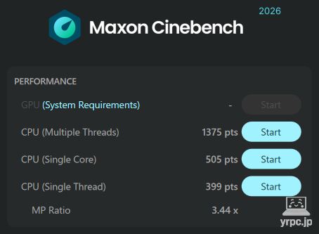 FMV WE1-K3のCINEBENCH 2026のテスト結果