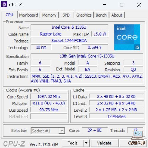 FMV WE1-K3のCPU-Z情報
