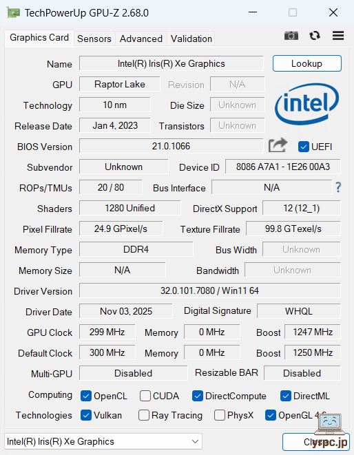  FMV WE1-K3のGPU-Z情報