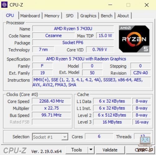mouse A4-A5U01SR-BのCPU-Z情報
