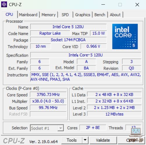 VAIO SX14のCPU-Z情報