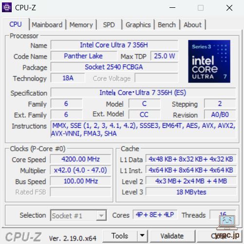 VAIO SX14-RのCPU-Z情報