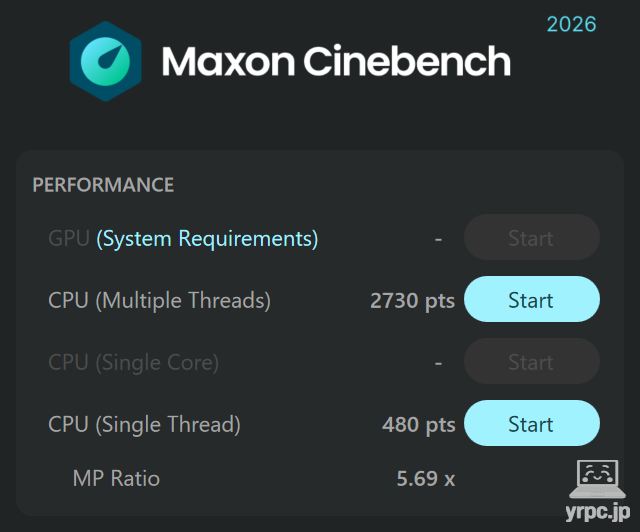 HP OmniBook X Flip 14-kbのCINEBENCH 2026のテスト結果