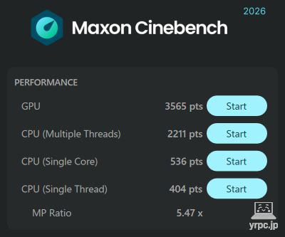 HP OmniBook 3 14-hy/hwのCINEBENCH 2026のテスト結果