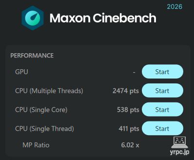 NEXTGEAR J5-A5G50WT-A（ホワイト）のCINEBENCH 2026のテスト結果