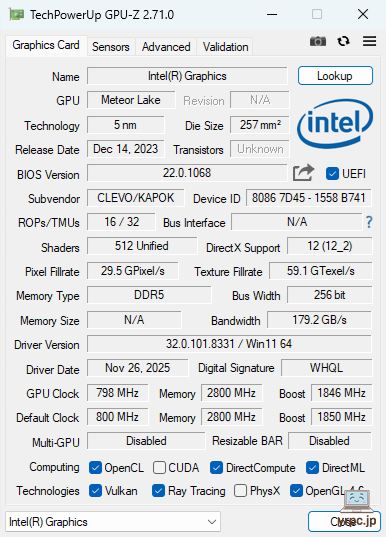 THIRDWAVE MA4-C5UIGA-08BのGPU-Z情報