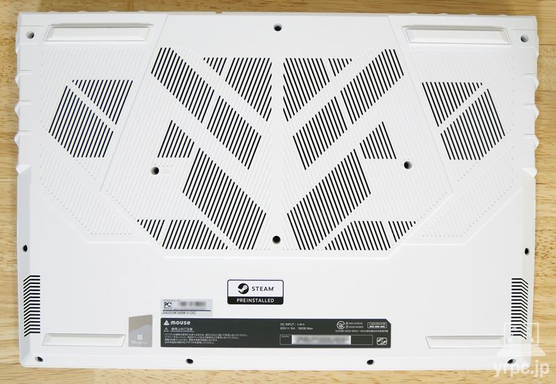 NEXTGEAR J5-A5G50WT-A（ホワイト）の底面